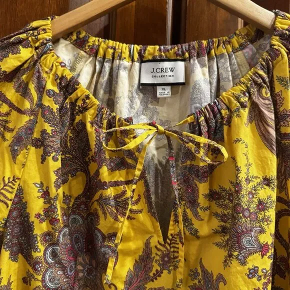 J. Crew Collection Tie-Neck Cotton Poplin Top in Ratti Golden Paisley XL - Picture 7 of 13